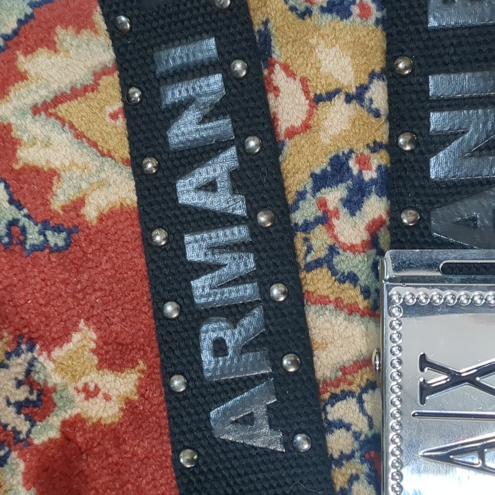 Armani Exchange Black Belt with Silver Buckle And Grommets Rivets 43" - Picture 3 of 3